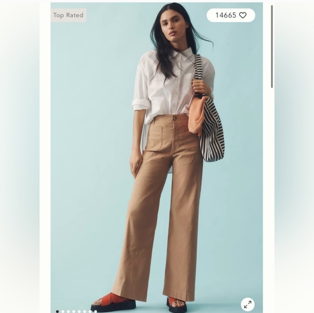 Maeve Wide-Leg Cotton Pants in Tan